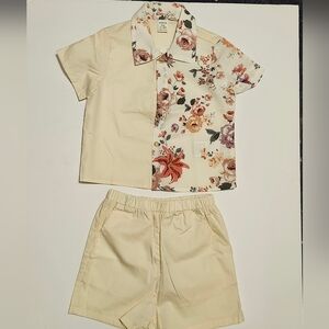 Floral Print Short Sleeve Shirt and Shorts Set